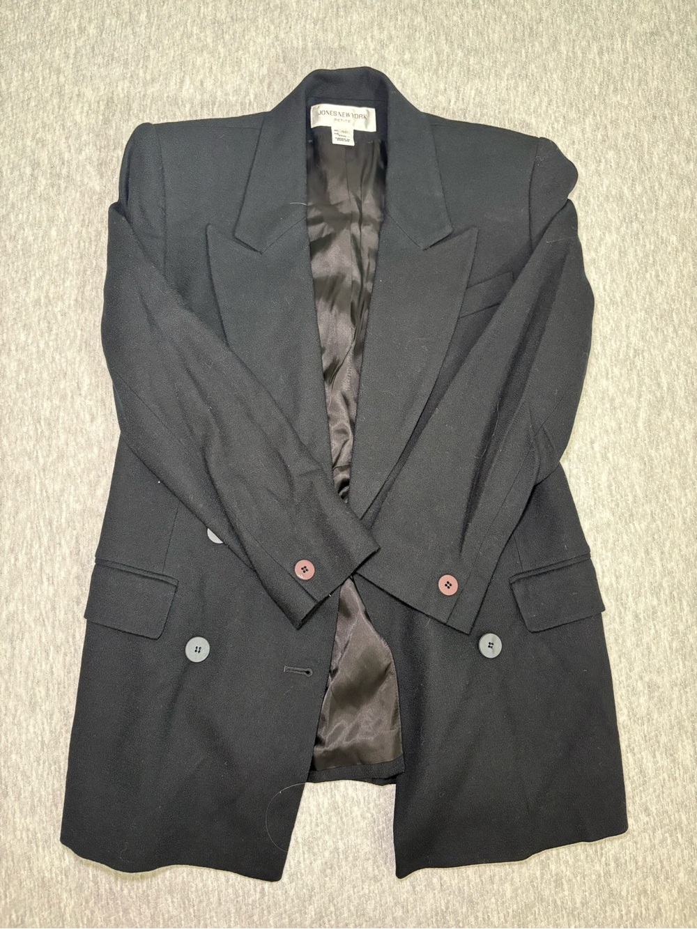 Jones New York Classic 100 percent wool Black Double-Breasted Blazer Jacket